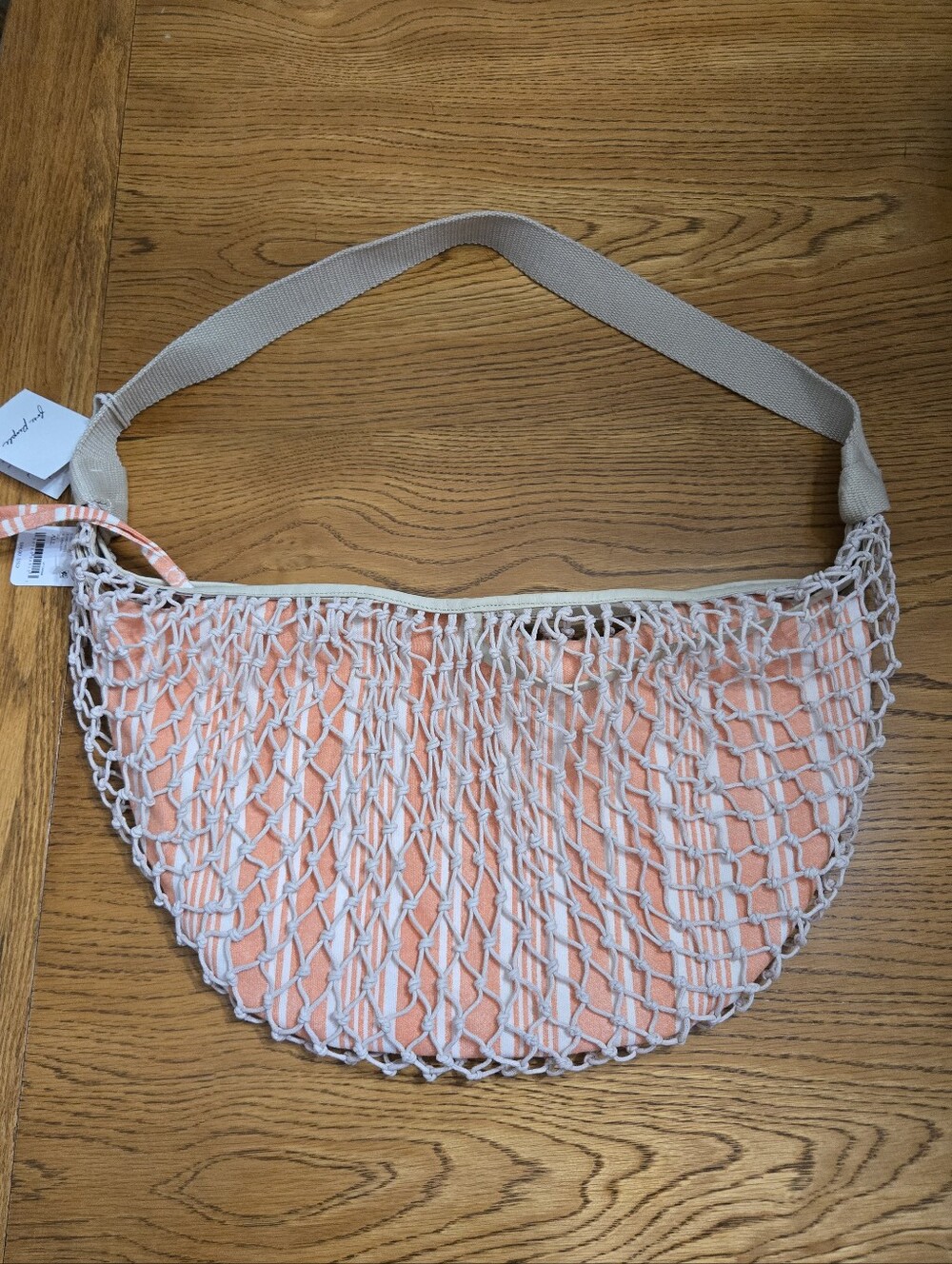 Free People Peach Mesh Shoulder Bag with Beige Strap